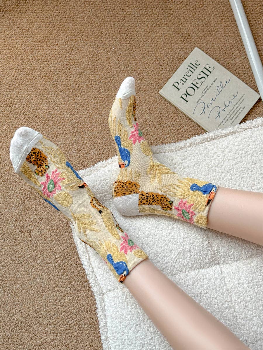 Vintage Embossed Floral Crew Socks