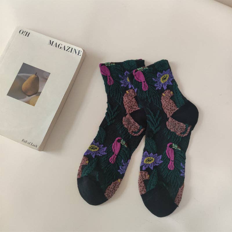 Vintage Embossed Floral Crew Socks