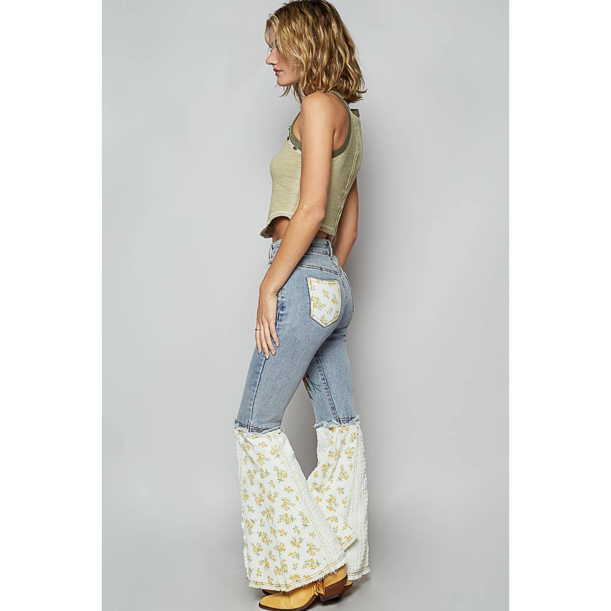 Embroidery and lace patch Flared pants
