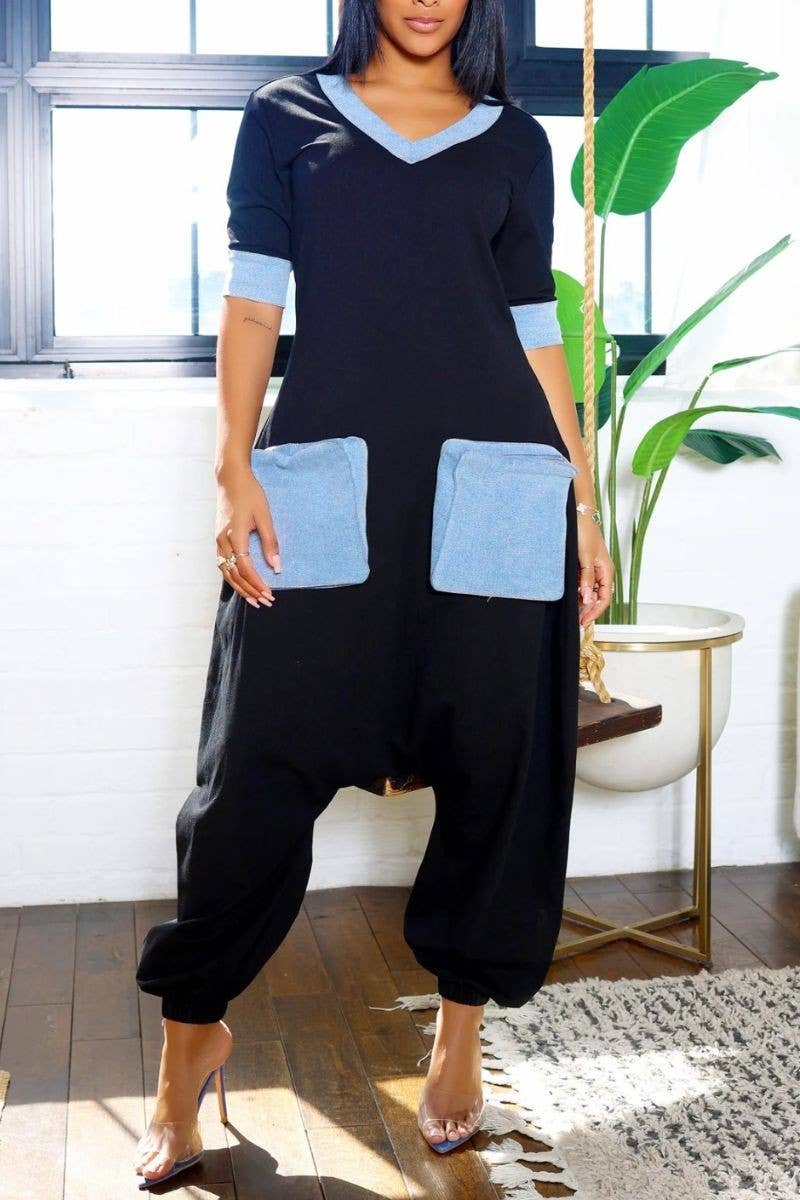 Denim Accent Jumpsuit
