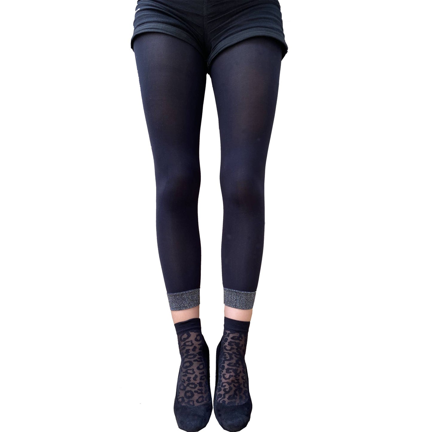 Black Ankle Socks Sheer Leopard for Women
