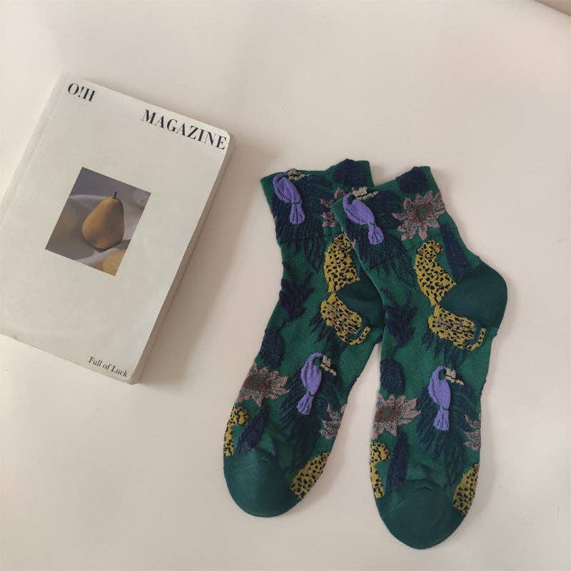 Vintage Embossed Floral Crew Socks