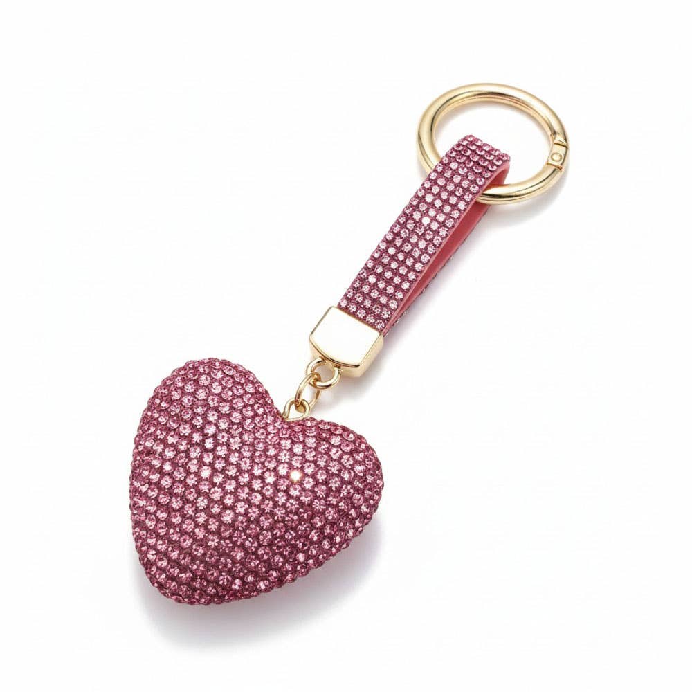 Bling Studded Heart Bag Charm Keychain