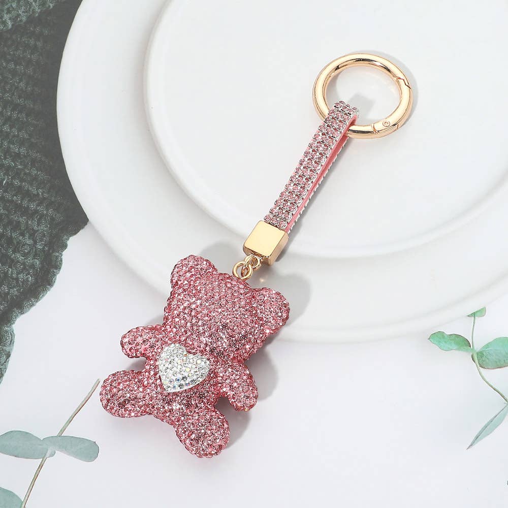 Bling Studded Heart Teddy Bear Keychain Bag Charm