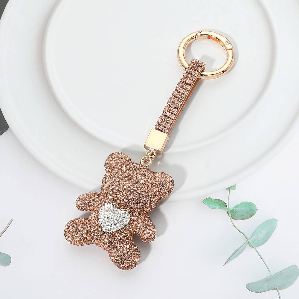 Bling Studded Heart Teddy Bear Keychain Bag Charm