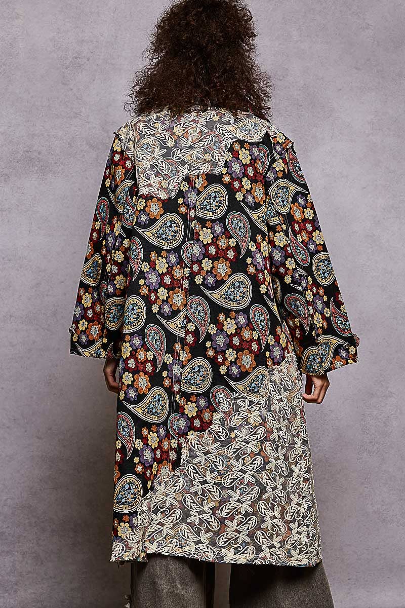 Long sleeve floral bandana patch jacquard woven jacket