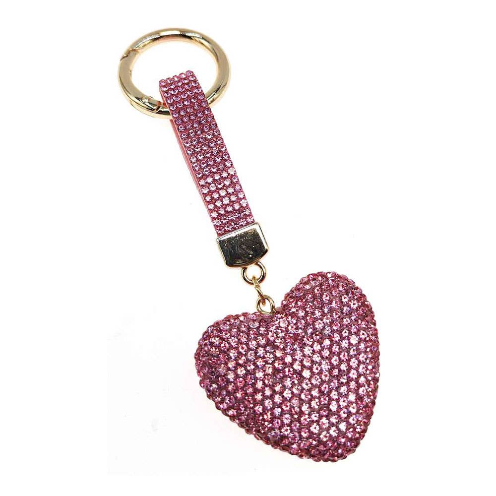 Bling Studded Heart Bag Charm Keychain