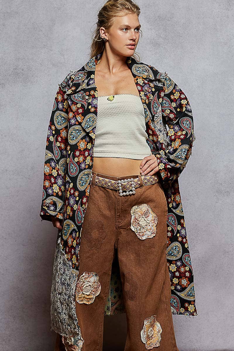 Long sleeve floral bandana patch jacquard woven jacket