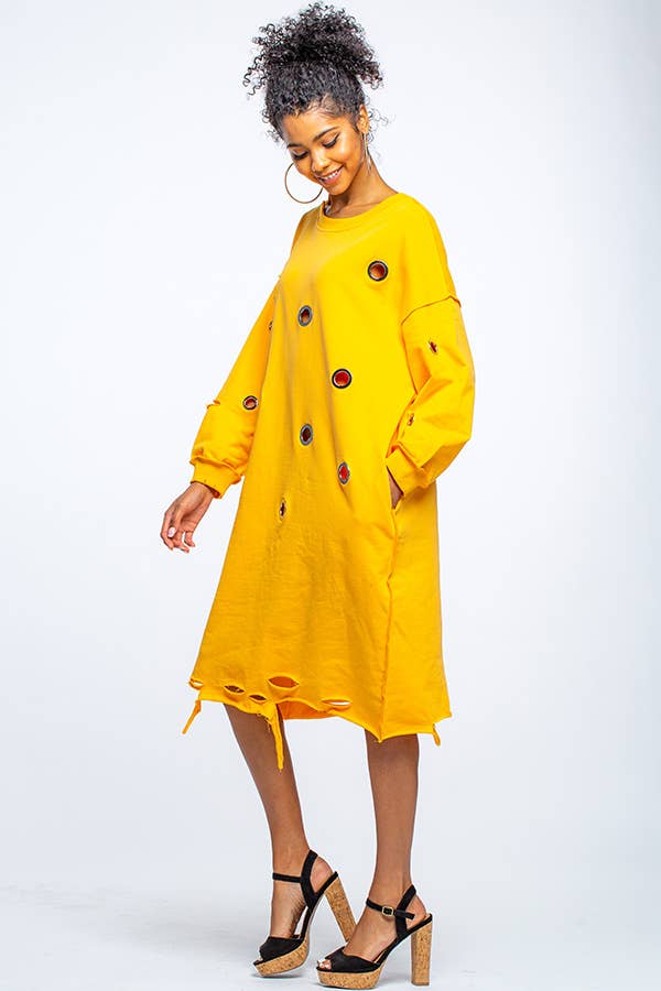 OVERSIZED MIDI LENGTH DRESS WITH HOLES