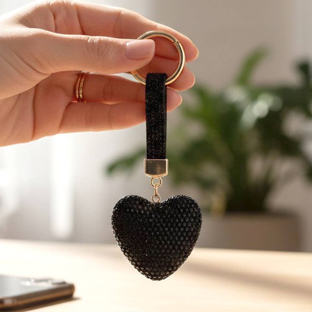 Bling Studded Heart Bag Charm Keychain