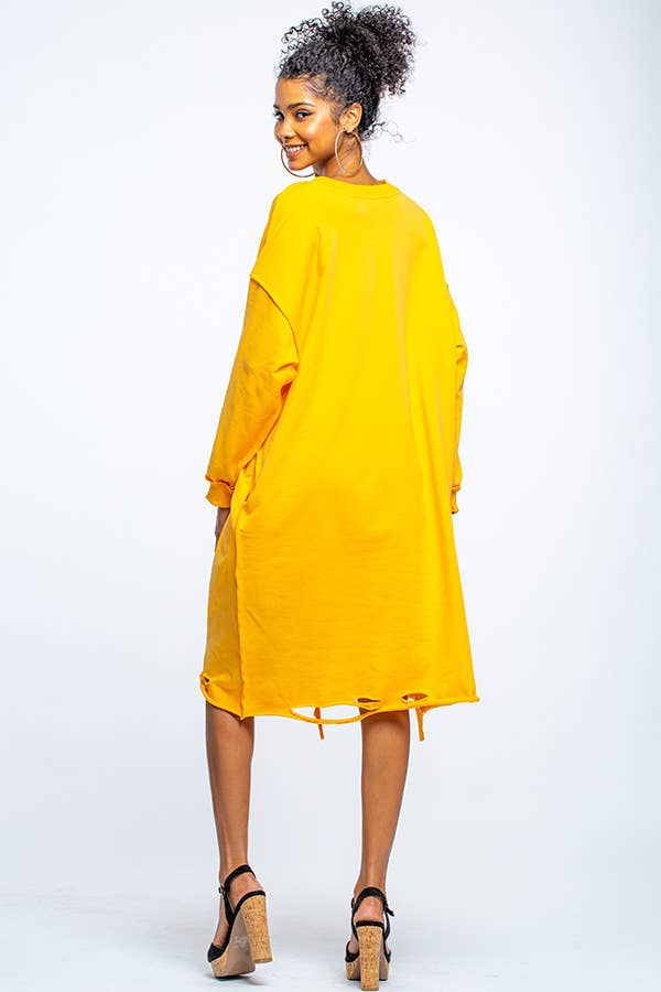 OVERSIZED MIDI LENGTH DRESS WITH HOLES