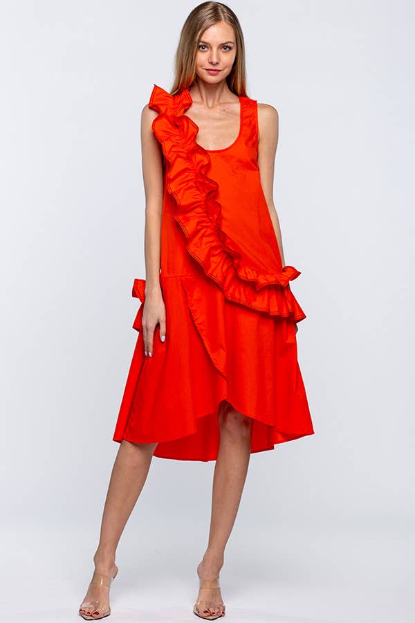 A-LINE COTTON DRESS WITH RUFFLES