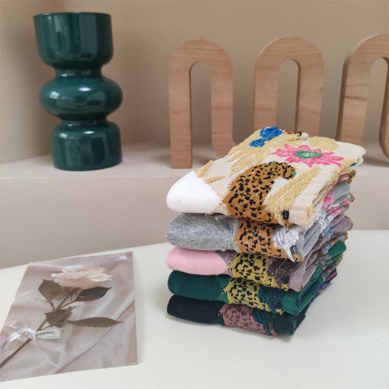 Vintage Embossed Floral Crew Socks