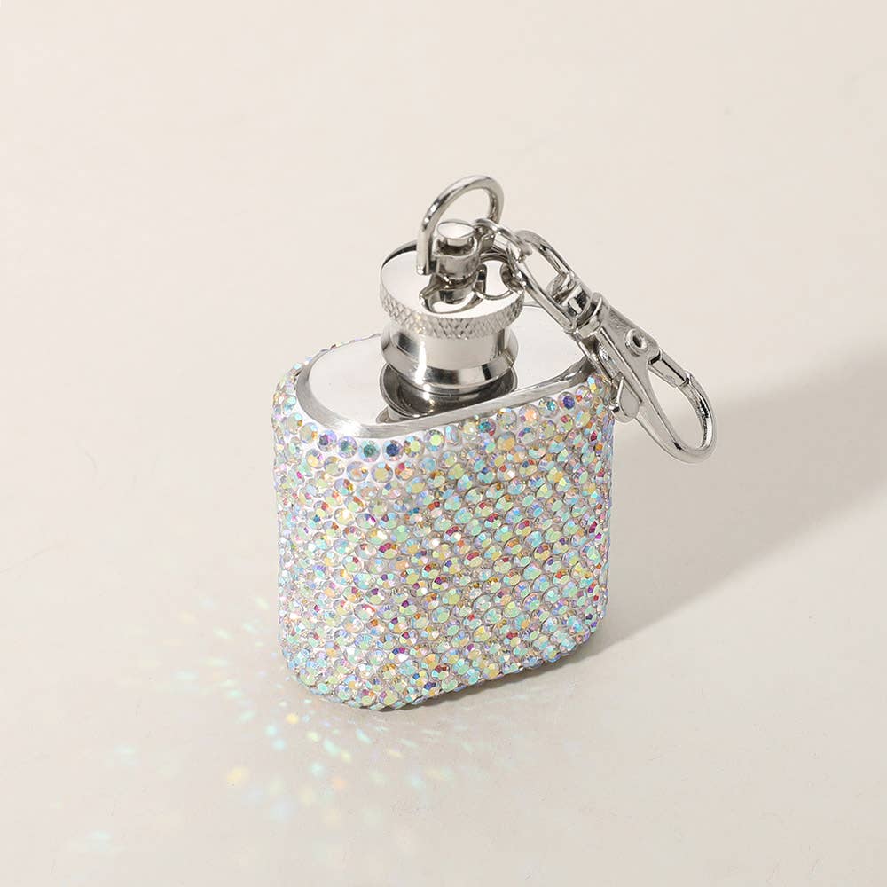 1oz Bling Studded Stainless Steel Mini Flask Keychain Charm