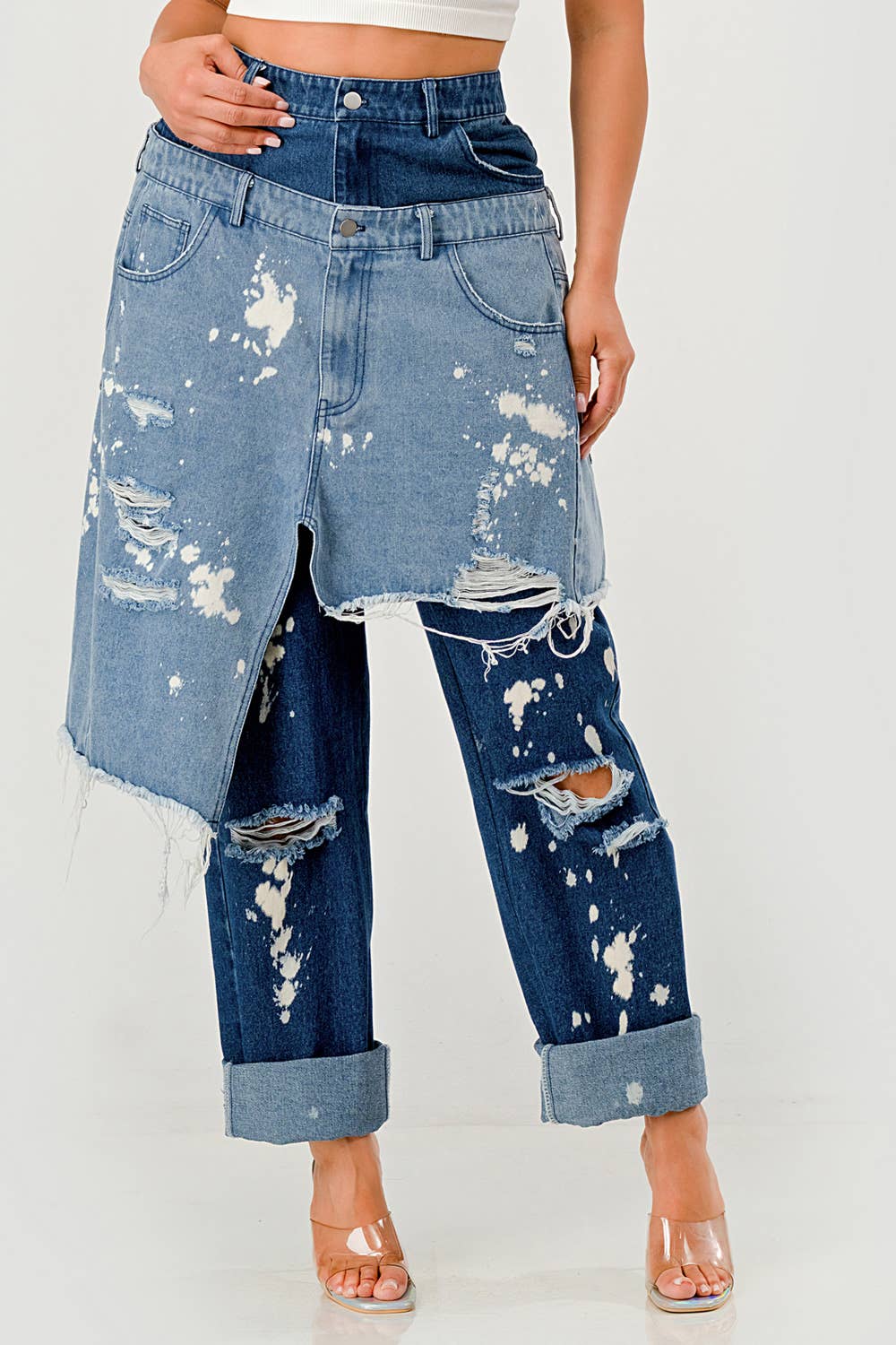 Double-Layer Destroyed Denim Pants