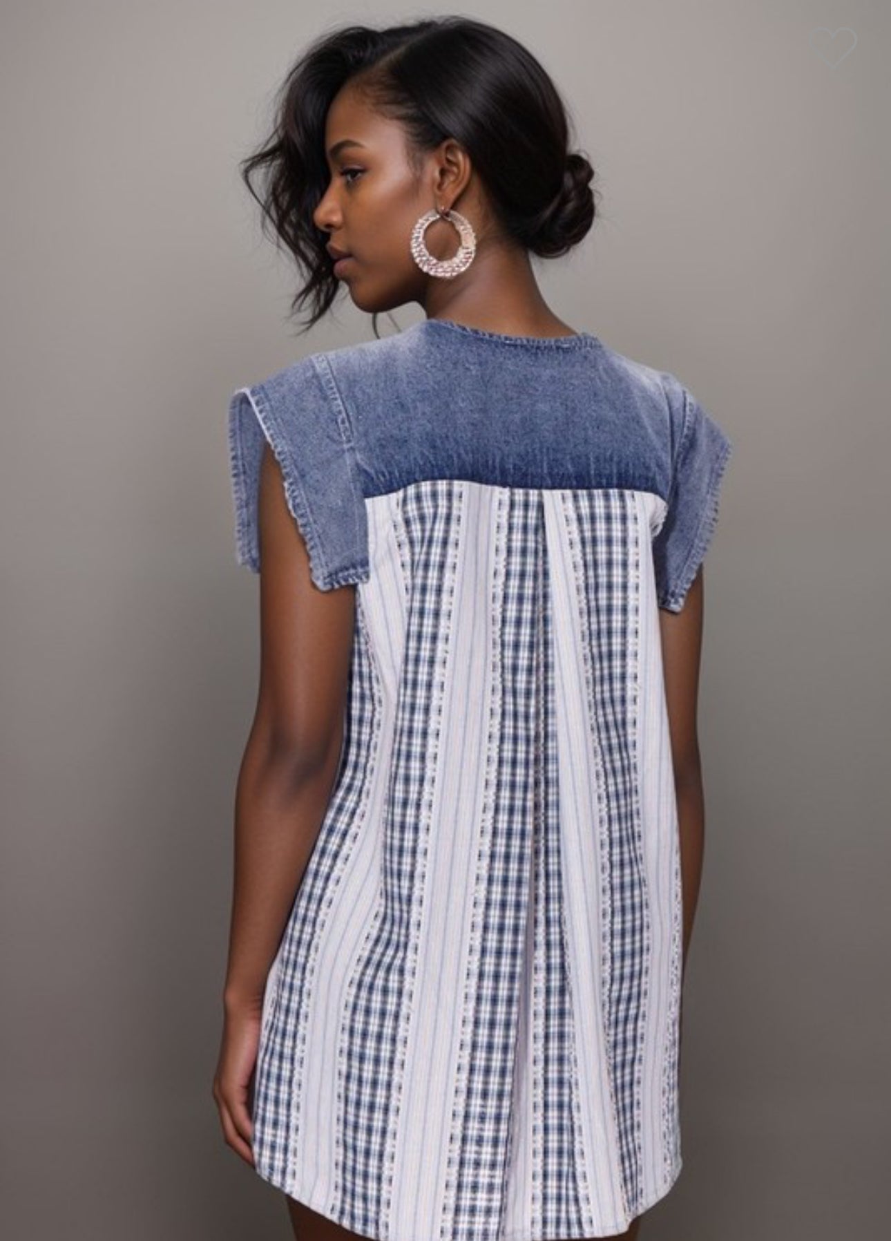 Denim Contrast Baby Doll Top