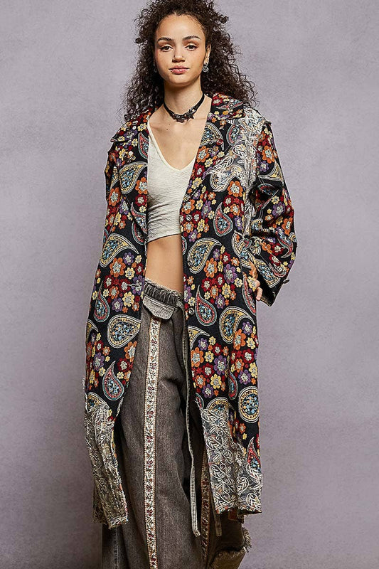 Long sleeve floral bandana patch jacquard woven jacket