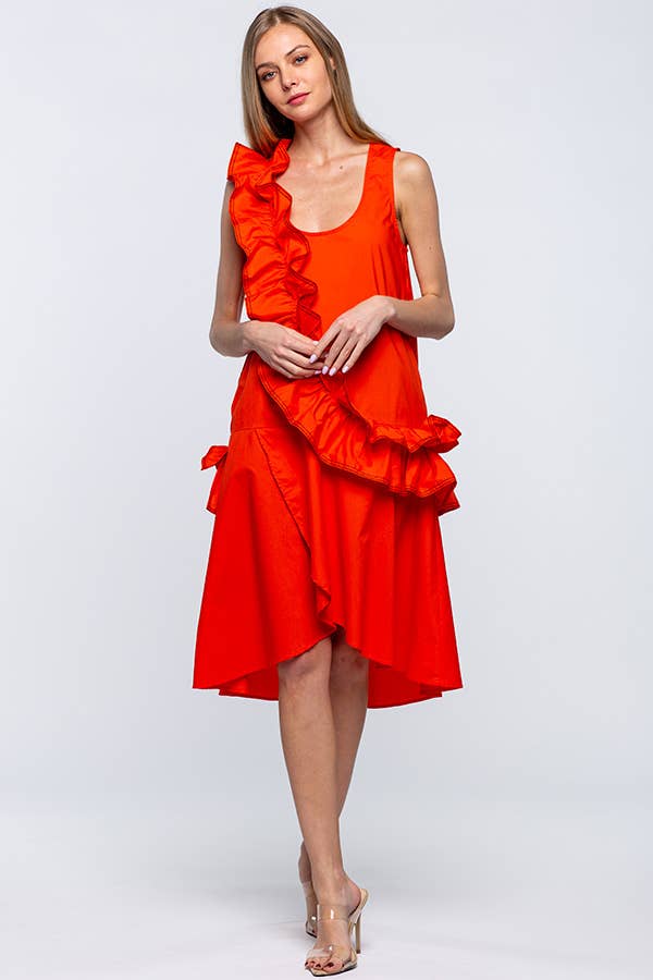 A-LINE COTTON DRESS WITH RUFFLES
