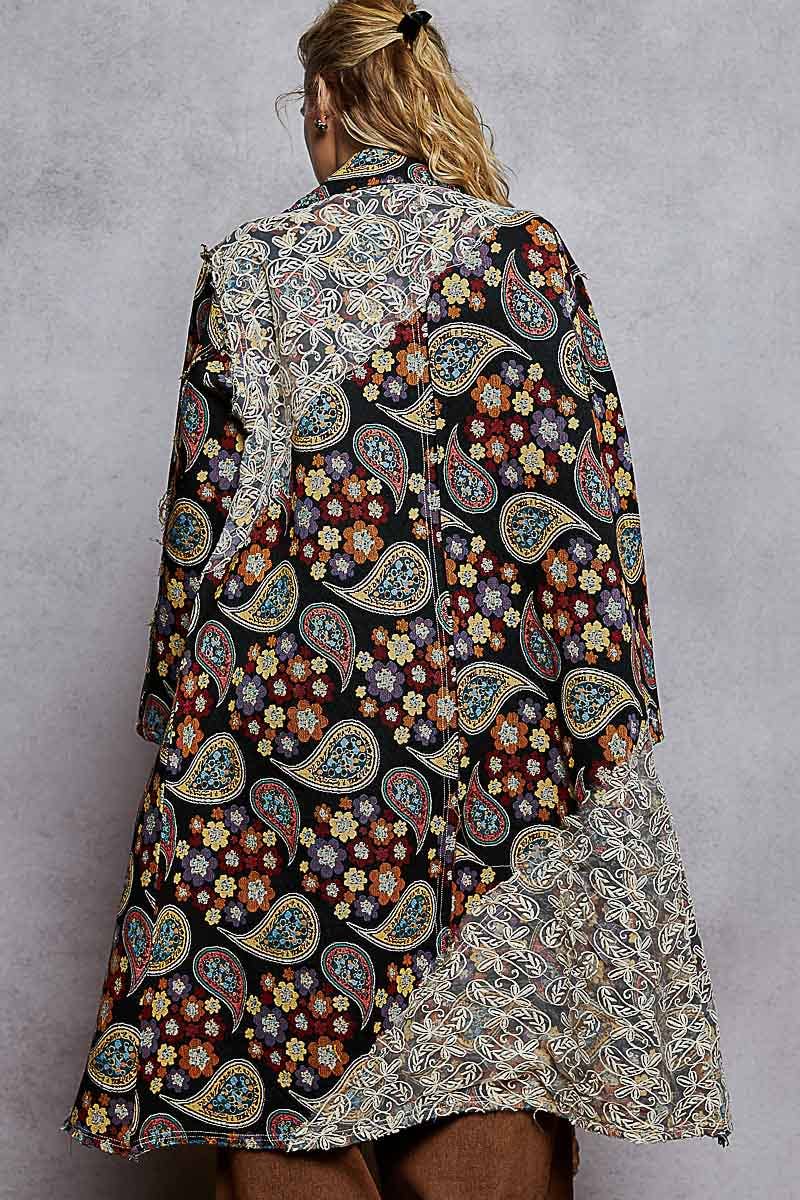 Long sleeve floral bandana patch jacquard woven jacket