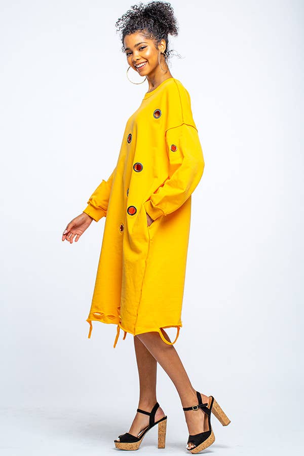 OVERSIZED MIDI LENGTH DRESS WITH HOLES