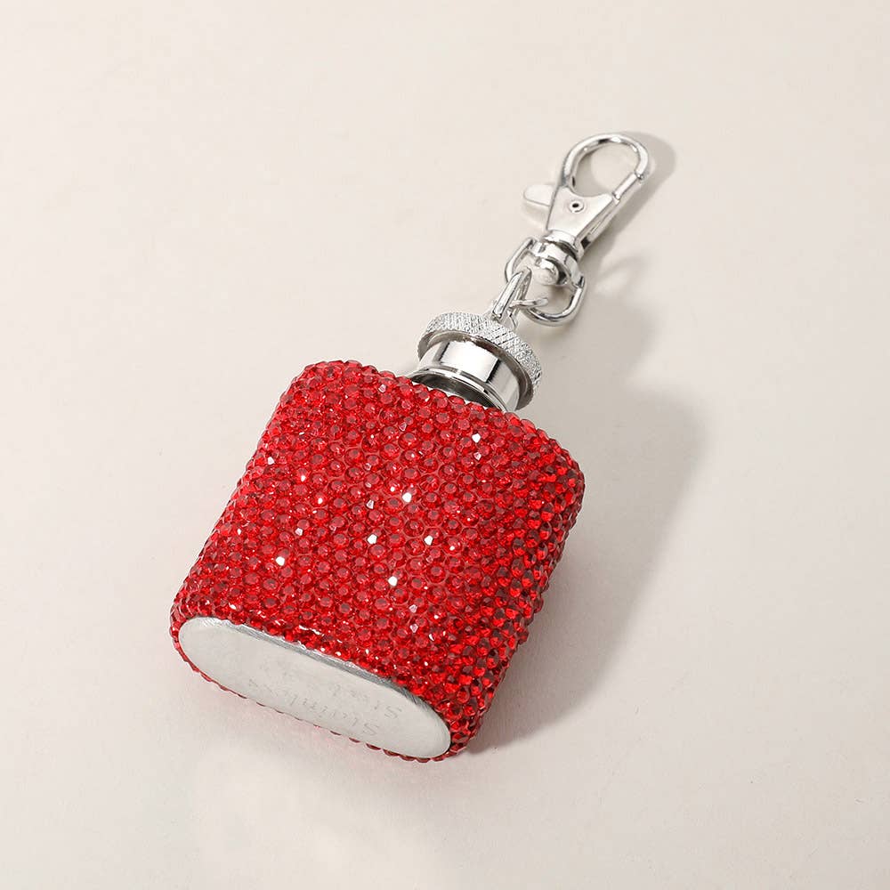 1oz Bling Studded Stainless Steel Mini Flask Keychain Charm