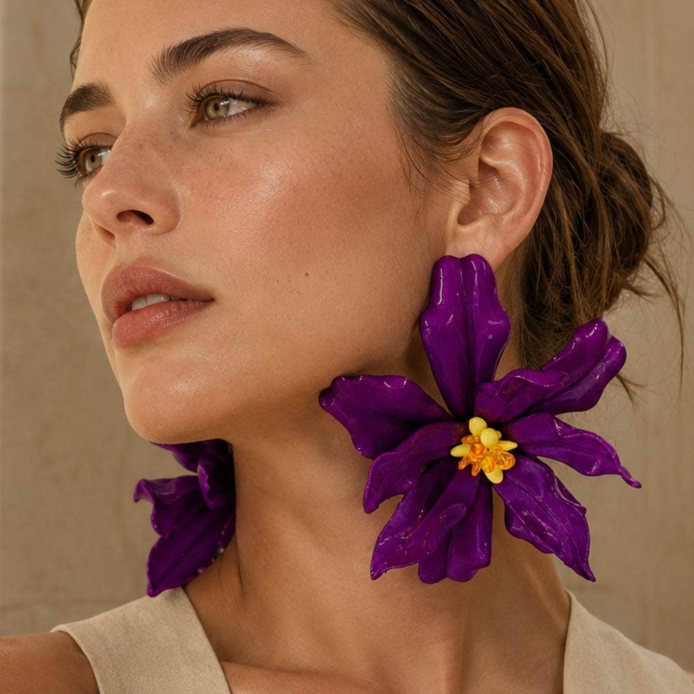 Oversized Bold Bloom Floral Statement Earrings