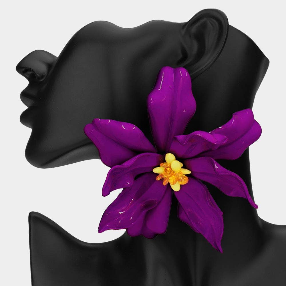 Oversized Bold Bloom Floral Statement Earrings