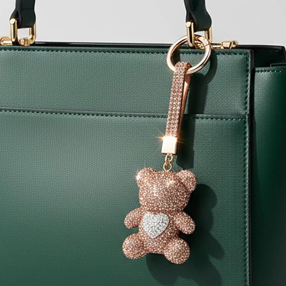 Bling Studded Heart Teddy Bear Keychain Bag Charm