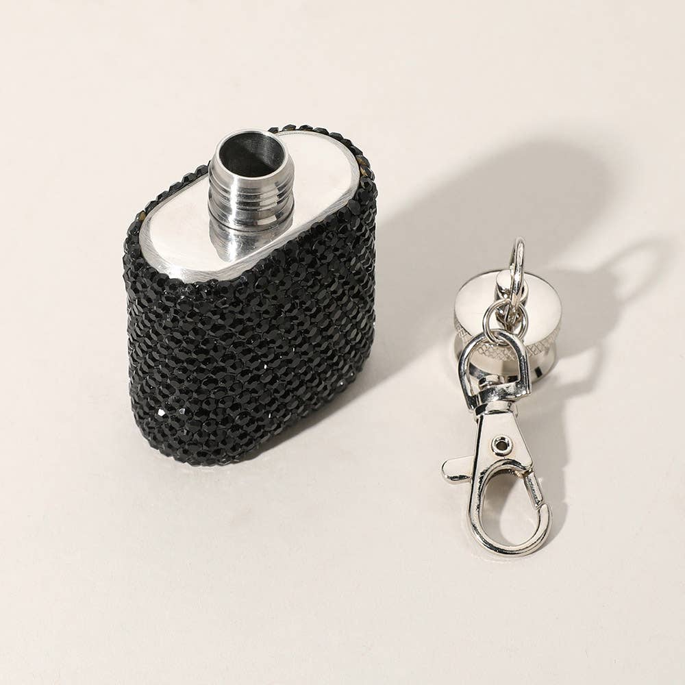 1oz Bling Studded Stainless Steel Mini Flask Keychain Charm