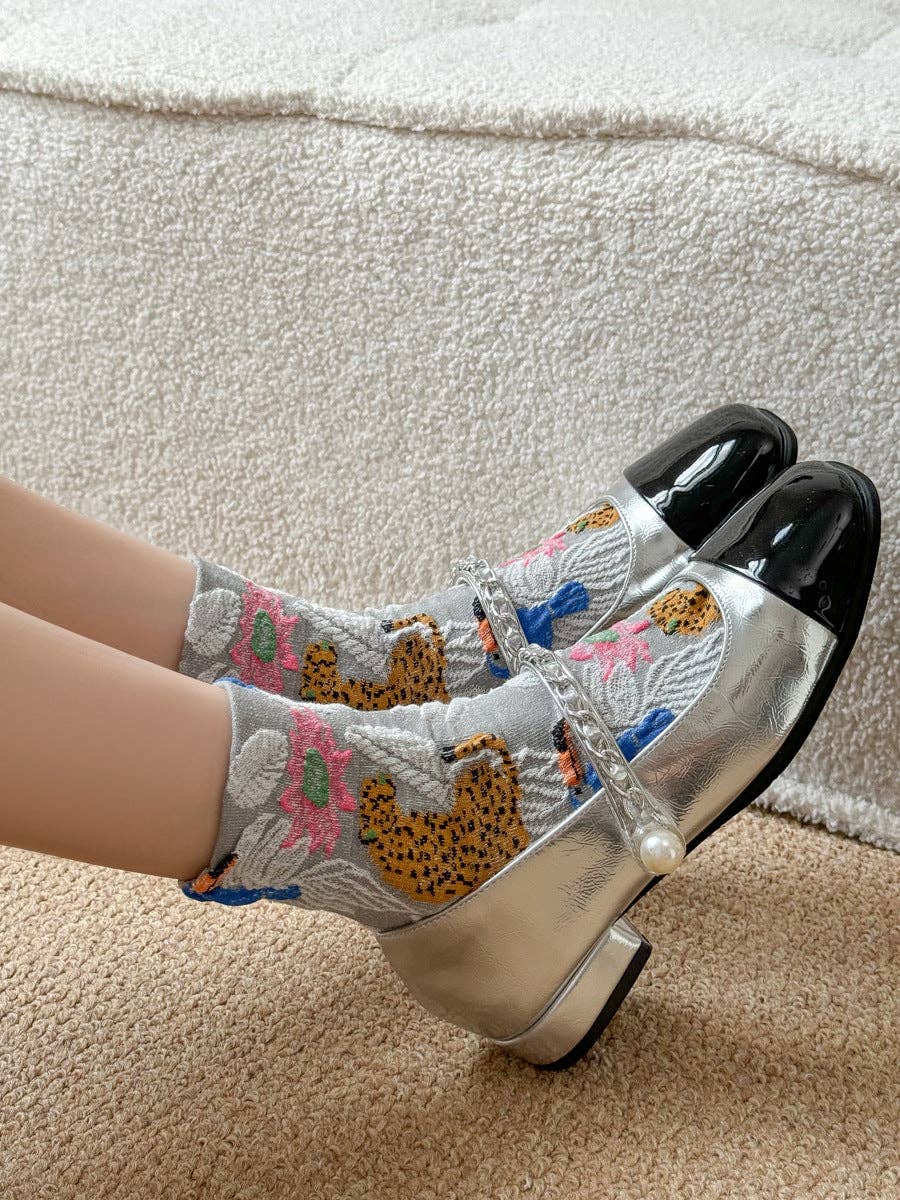 Vintage Embossed Floral Crew Socks