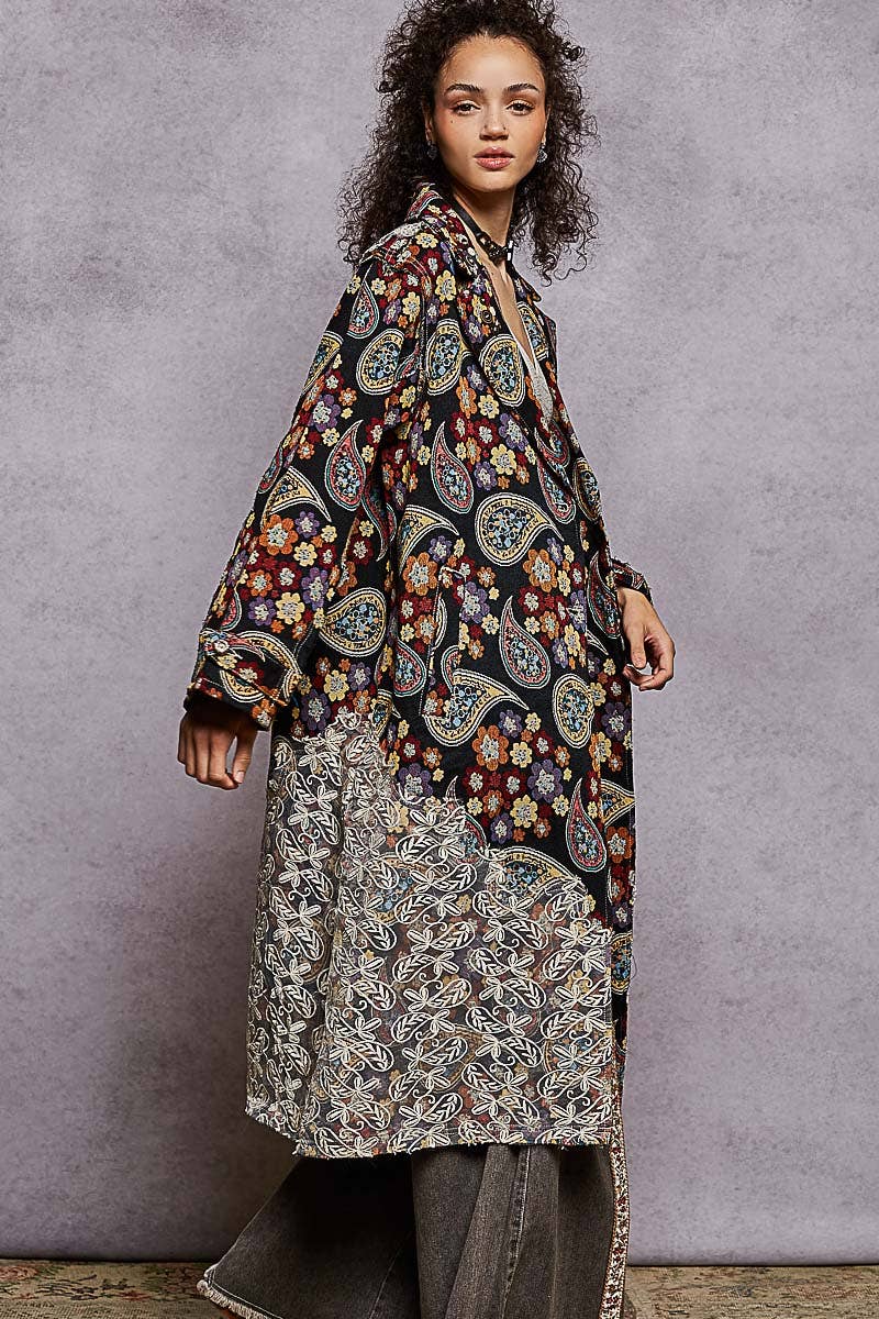 Long sleeve floral bandana patch jacquard woven jacket