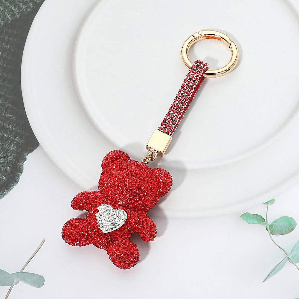 Bling Studded Heart Teddy Bear Keychain Bag Charm