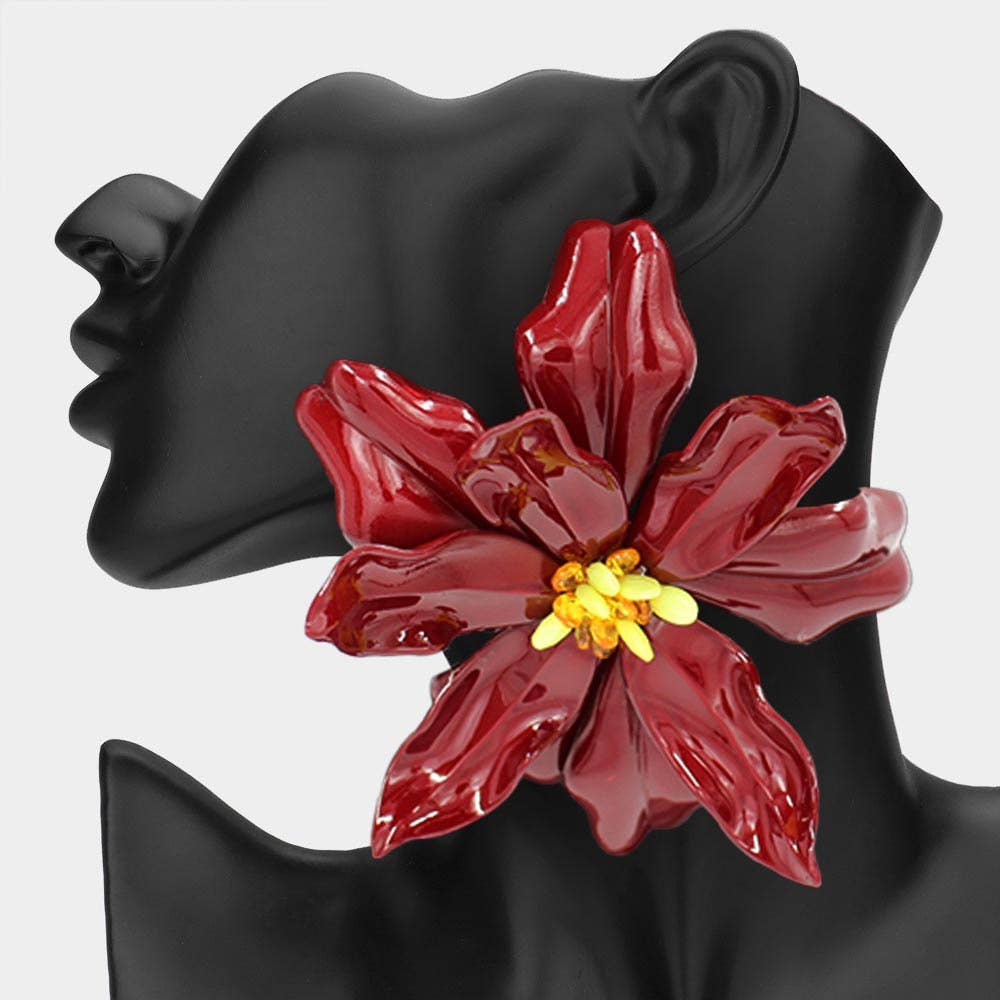 Oversized Bold Bloom Floral Statement Earrings