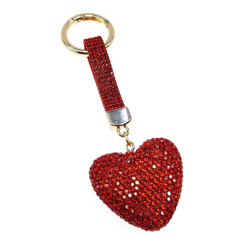 Bling Studded Heart Bag Charm Keychain