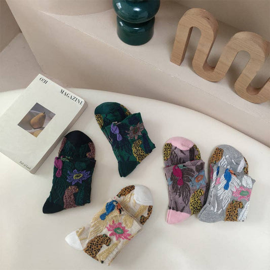 Vintage Embossed Floral Crew Socks