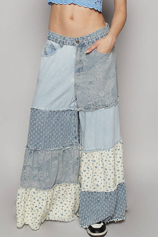 Contrast panel wide woven pants