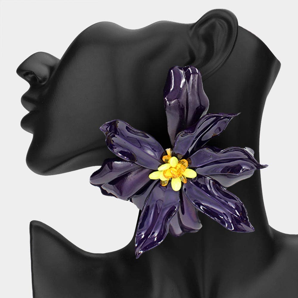 Oversized Bold Bloom Floral Statement Earrings