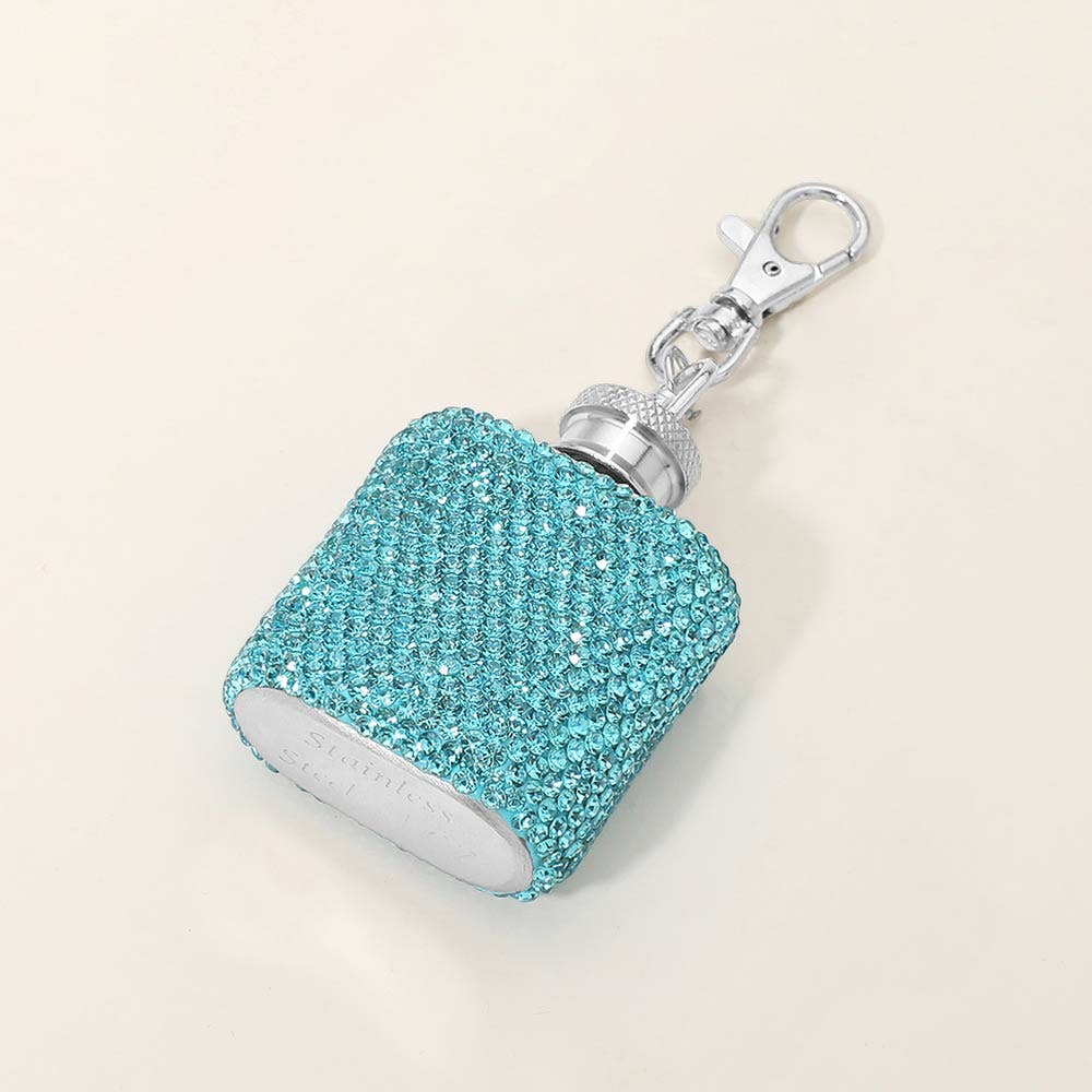 1oz Bling Studded Stainless Steel Mini Flask Keychain Charm