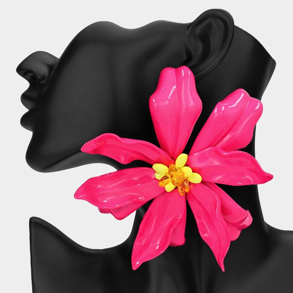 Oversized Bold Bloom Floral Statement Earrings