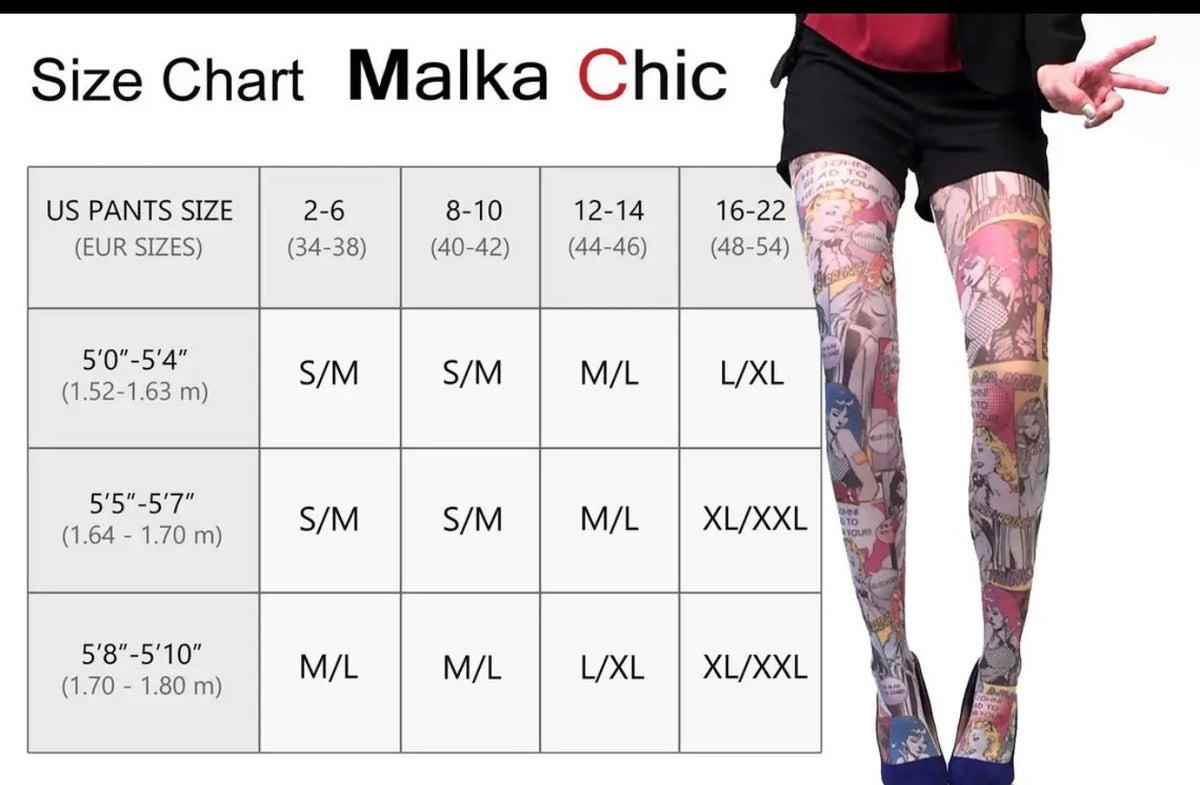 Red and Black Floral Tights Malka Chic