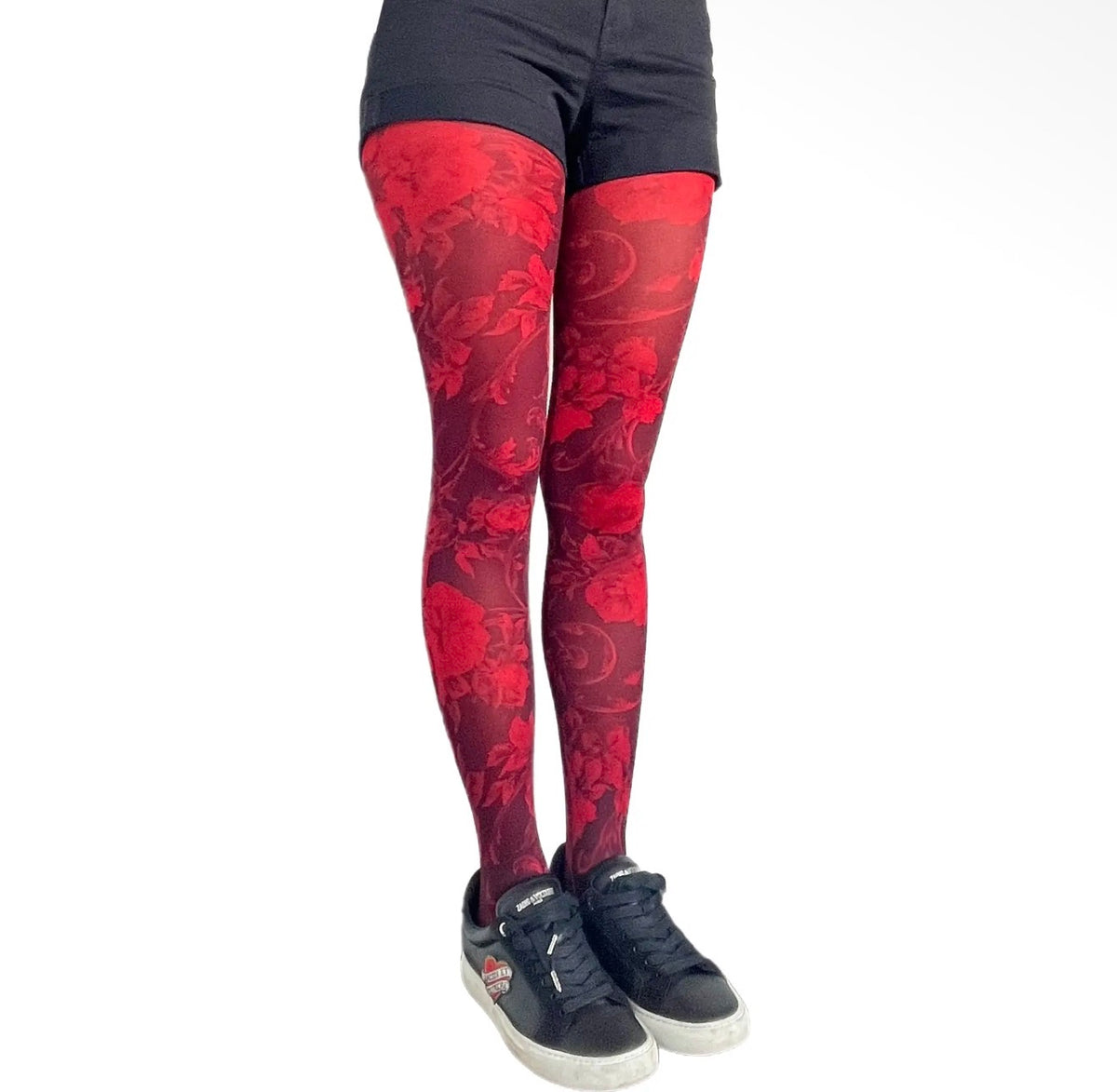 Red and Black Floral Tights Malka Chic