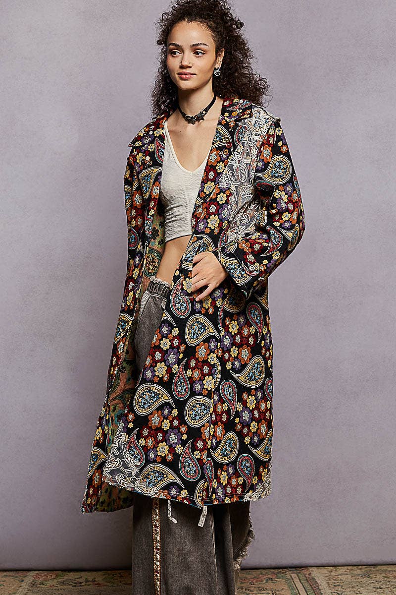 Long sleeve floral bandana patch jacquard woven jacket