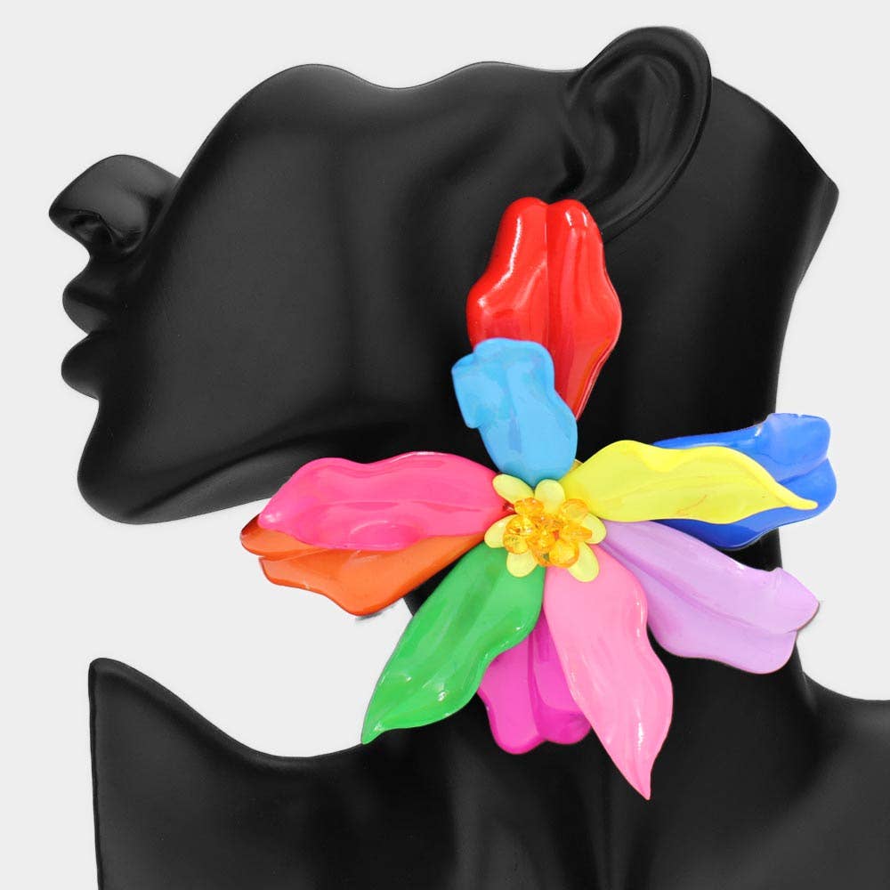 Oversized Bold Bloom Floral Statement Earrings