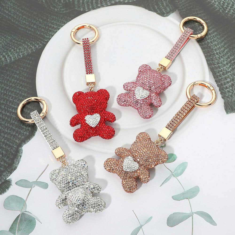 Bling Studded Heart Teddy Bear Keychain Bag Charm