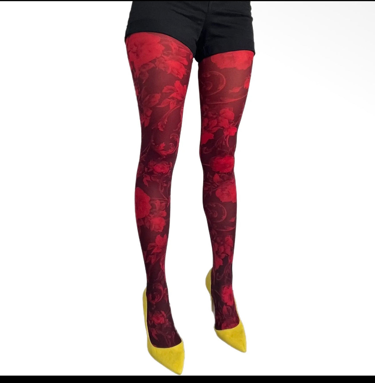 Red and Black Floral Tights Malka Chic