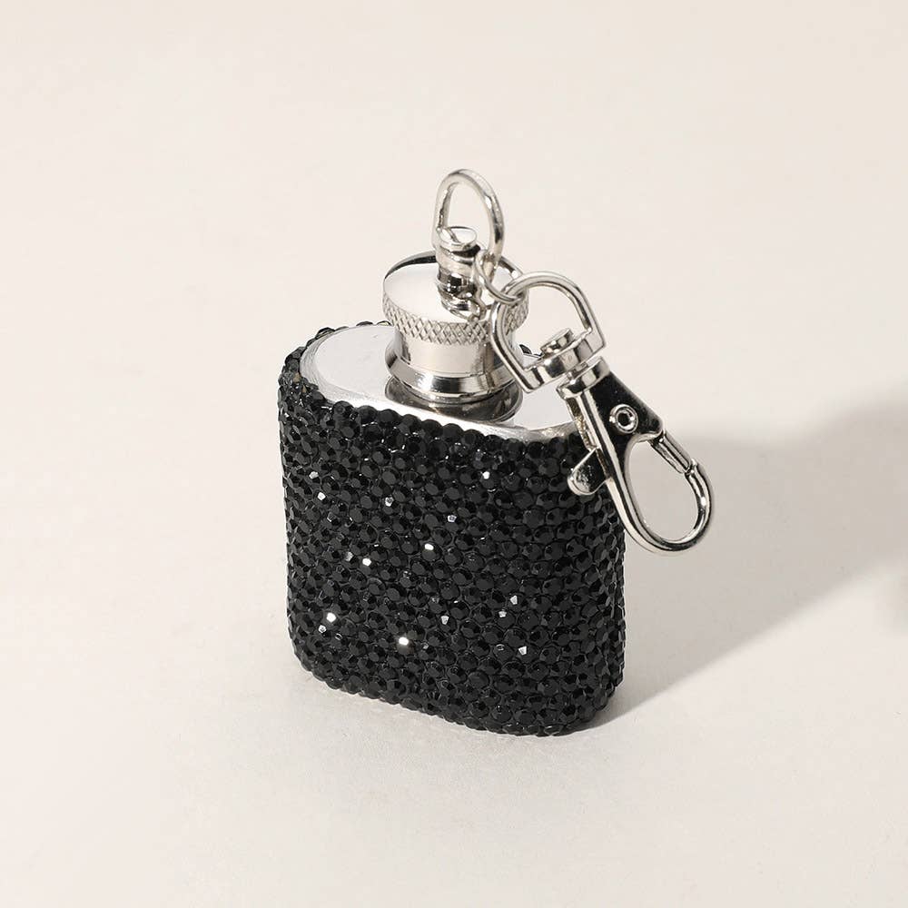1oz Bling Studded Stainless Steel Mini Flask Keychain Charm