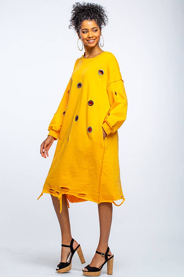 OVERSIZED MIDI LENGTH DRESS WITH HOLES