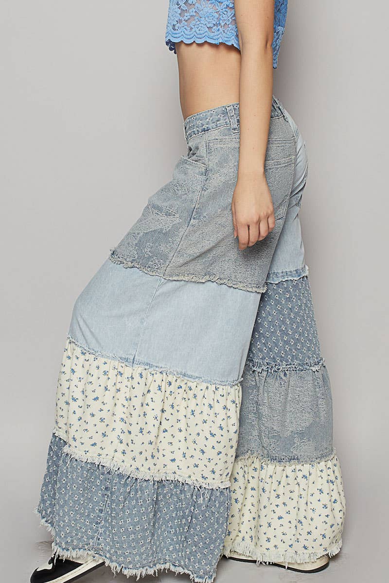 Contrast panel wide woven pants