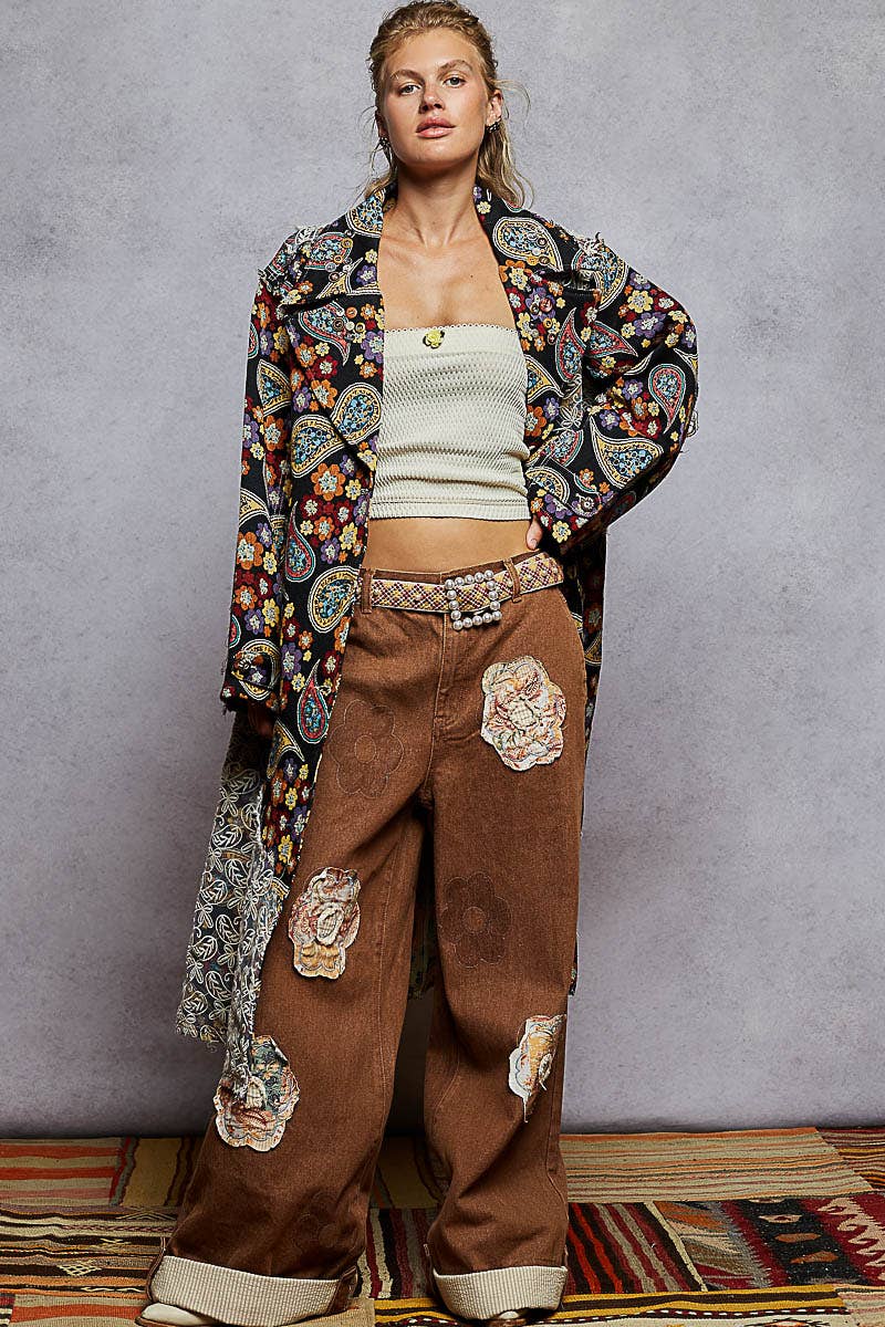 Long sleeve floral bandana patch jacquard woven jacket