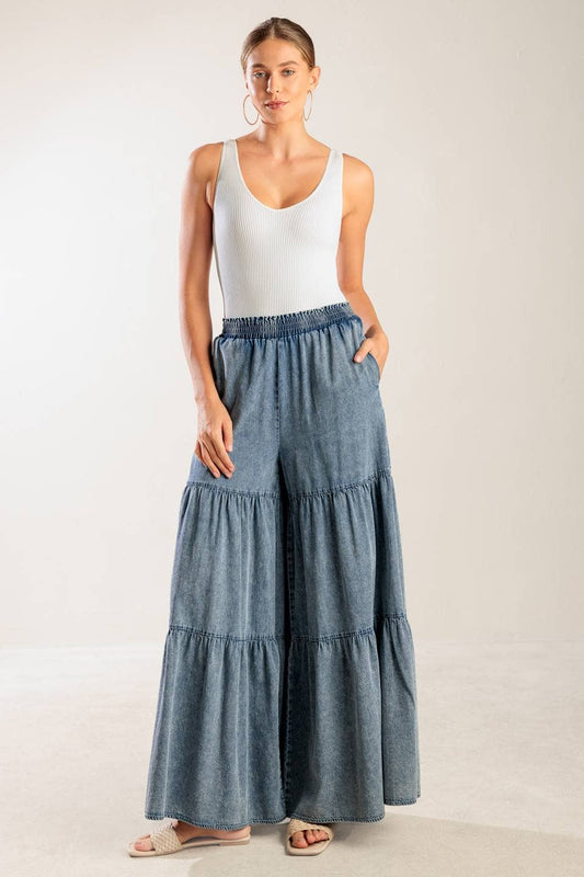 Washed Wide Leg Denim Pant